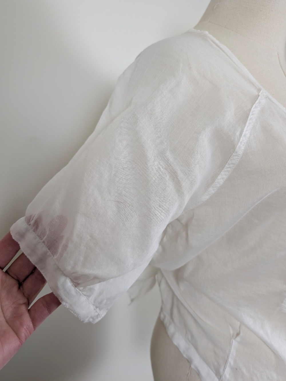 Sheer Cotton Short Sleeve Blouse Size Small White Boho - Picture 11 of 15
